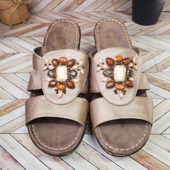 Soul By Naturalizer Brown Beaded Slide Sandal Women Size 10 - Picture 2 of 9